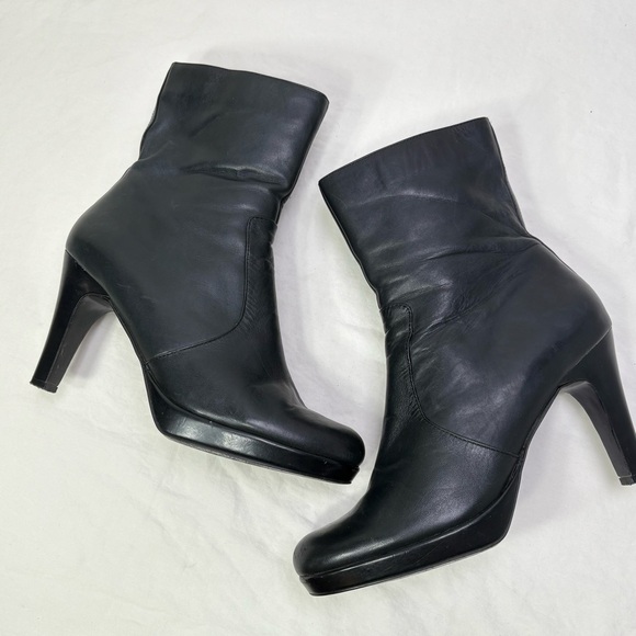 Nine & Co Vintage 90s Y2K Genuine Leather Platform Heeled Boots Booties 8.5 - Picture 9 of 16
